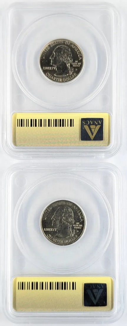 Lot of 2 ANACS MS67 State Washington Quarters- 1999-D PA, 2001-D NY - 2