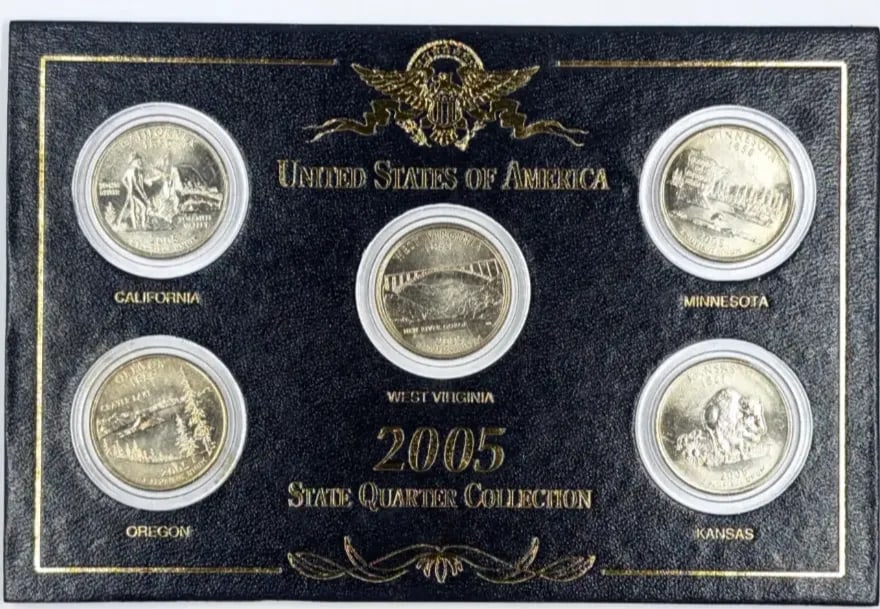 2005 US State Quarter Collection- CA, MN, OR, KS.WV - 2