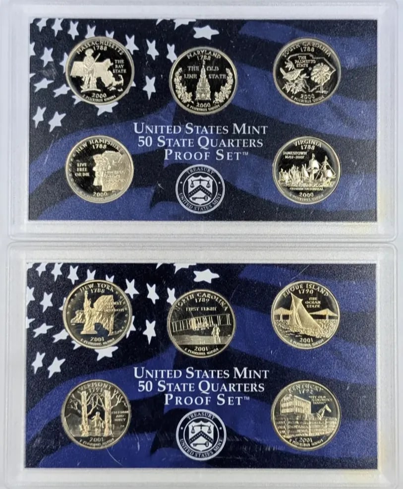 Lot of 2 US Mint 50 State Quarters Proof Sets- 2000, 2001: _