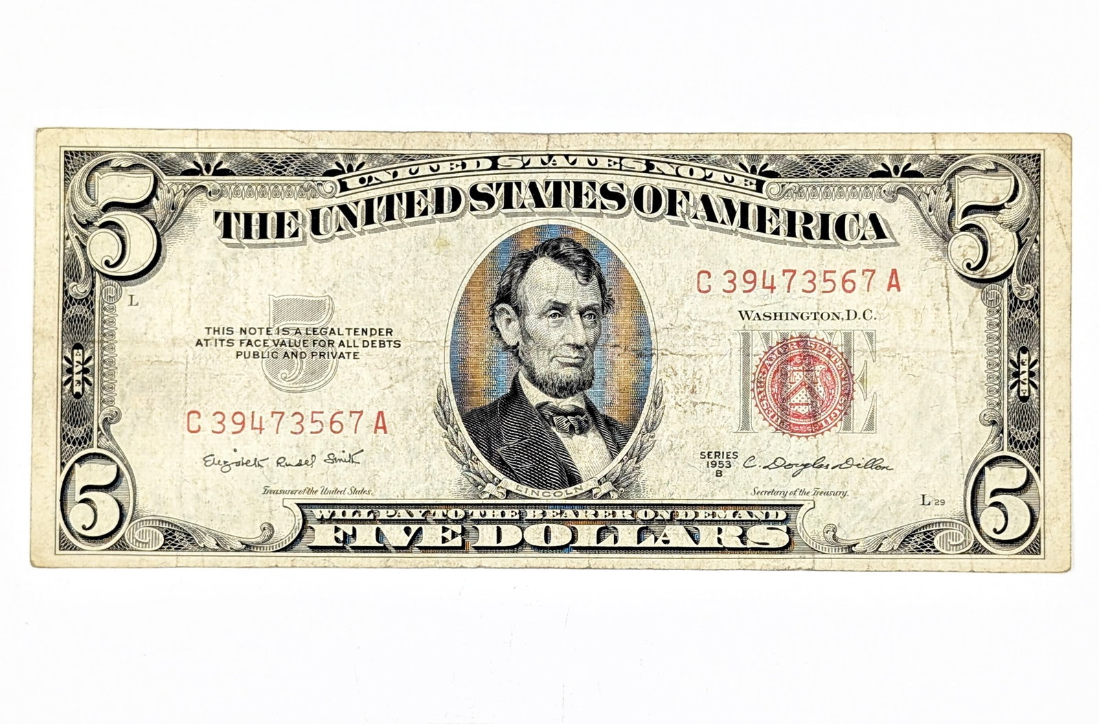 1953 A $5 Note - Red Seal: Circulated