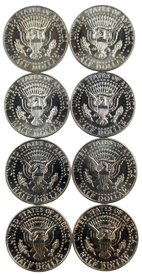 Lot of 8 Uncirculated John F Kennedy Half Dollars- 1986-1989 - 2
