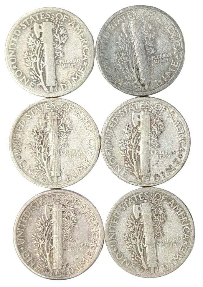 Lot of 6 Silver Mercury Dimes - 1936-1943 - 2