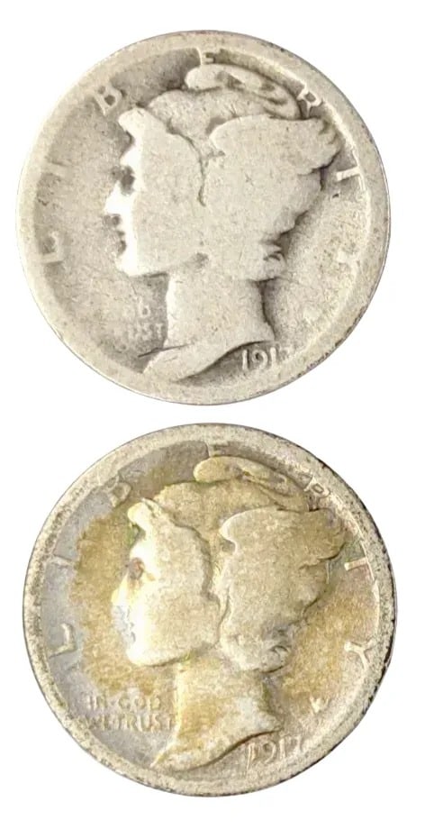 Lot of 2 Silver Mercury Dimes - 1917 P/S: _