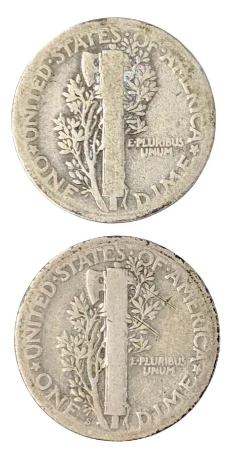 Lot of 2 Silver Mercury Dimes - 1917 P/S - 2