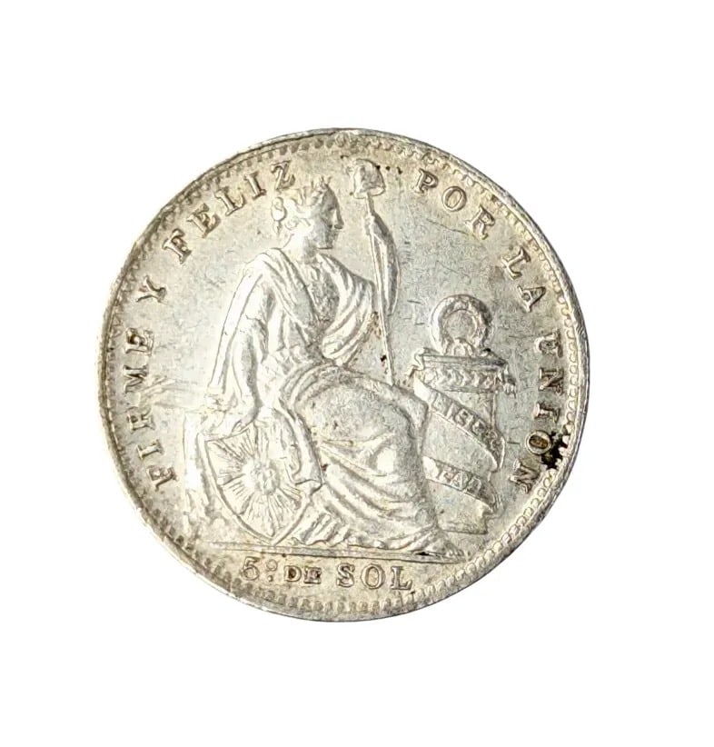 FEATURE- 1916 Silver Peruvian 1/5 Sol- RARE! - 2