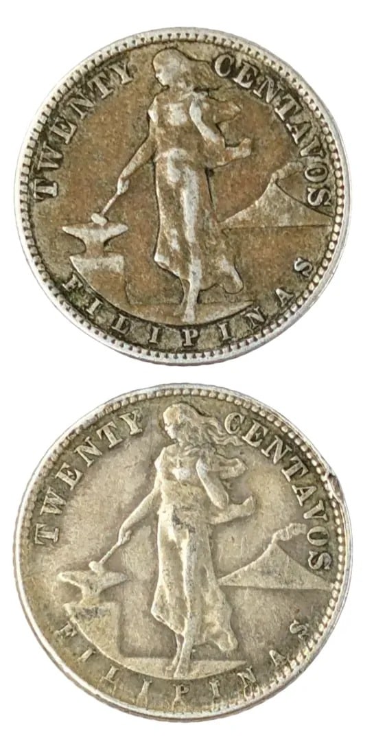 Lot of 2 Silver Philippines 20 Centavos- Both 1944: 75% Silver