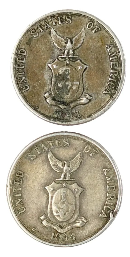 Lot of 2 Silver Philippines 20 Centavos- Both 1944 - 2