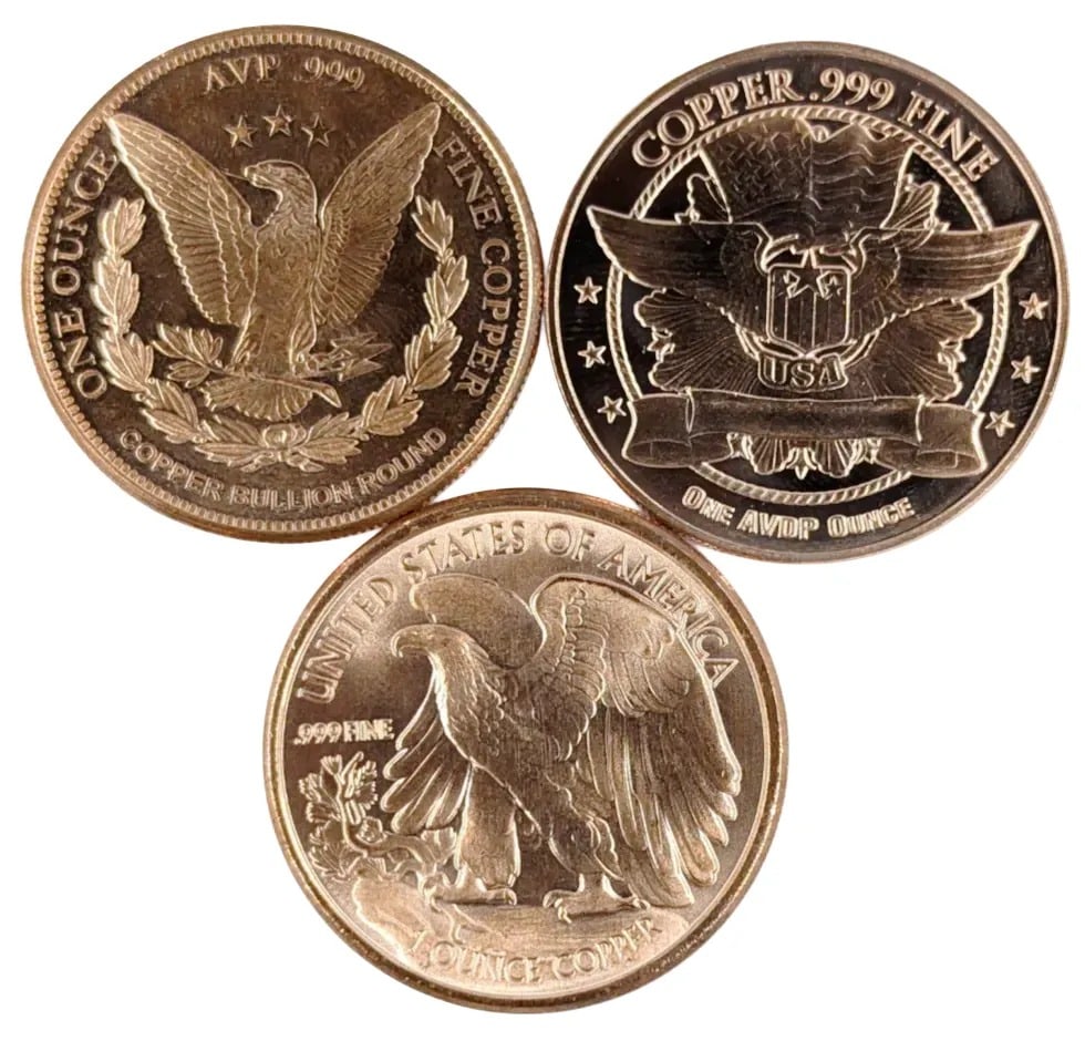 Lot of 3 - 1 Ounce (each) Fine .999 Copper Rounds - Lady Liberties - 2