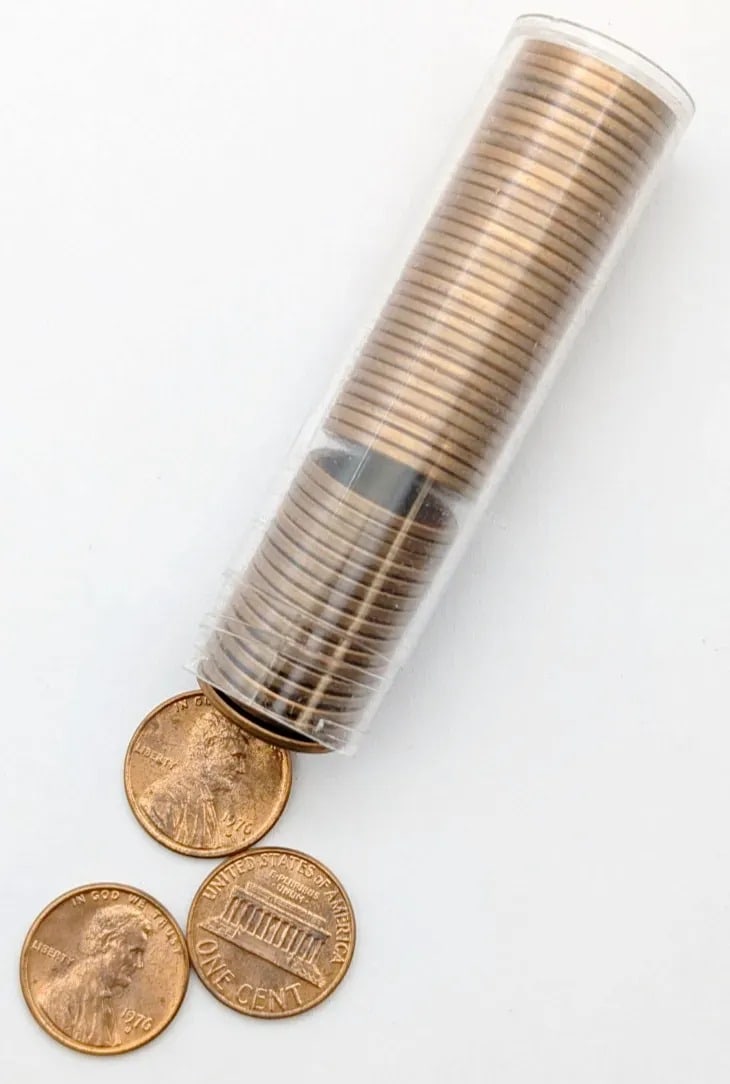 Tube of 50- 1976-D Uncirculated Lincoln Cents: _