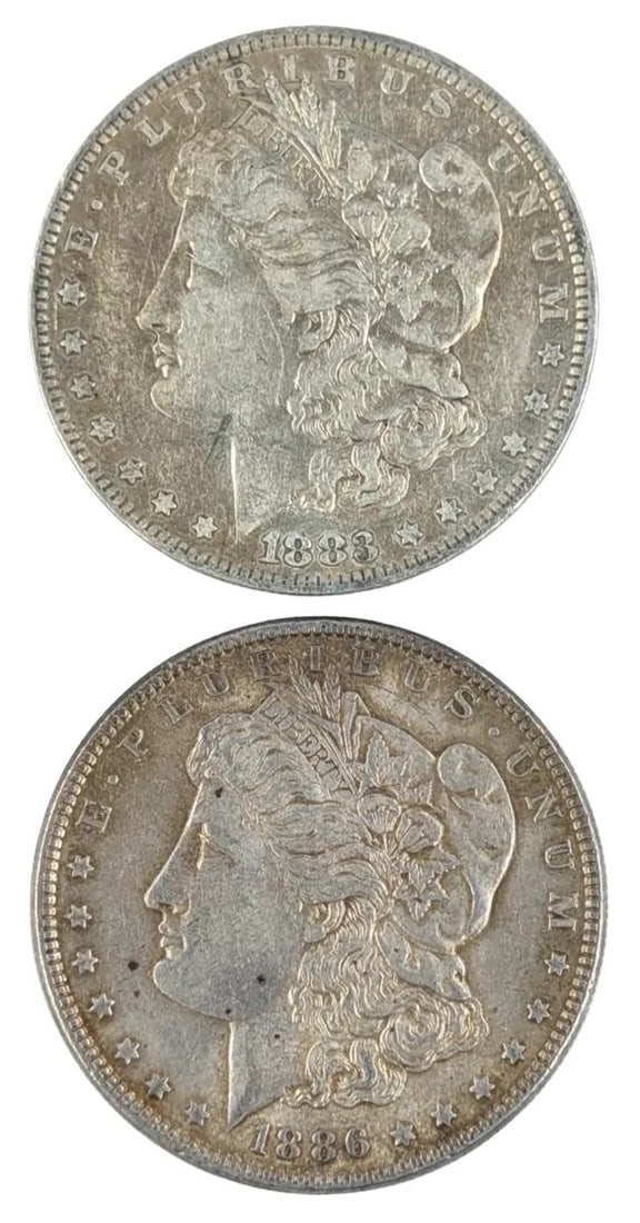 Lot of 2 Morgan Silver Dollars - 1883-O, 1886: _