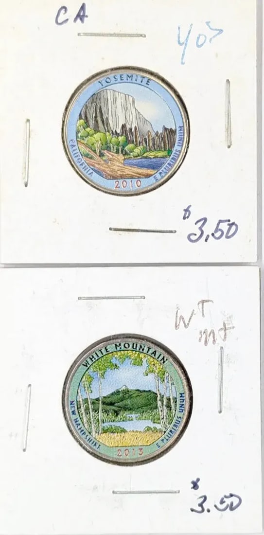Lot of 2- Colorized America The Beautiful Quarters- 2010 Yosemite, 2013 White Mountain: _