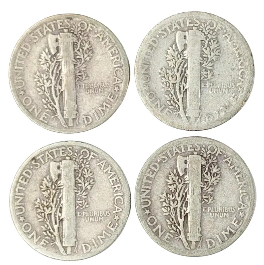 Lot of 4 Silver Mercury Dimes - 1934-1936 - 2