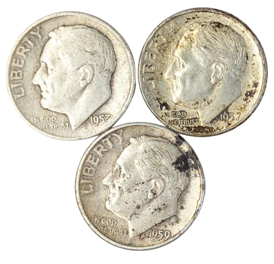 Lot of 3 Silver Roosevelt Dimes - 1953-D, 1957-D, 1959: _