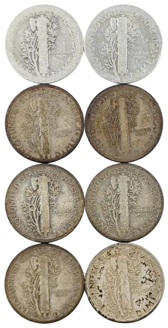 Lot of 8 Silver Mercury Dimes - 1919-1942 - 2