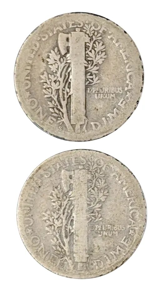 Lot of 2 Silver Mercury Dimes - 1920 S/D - 2