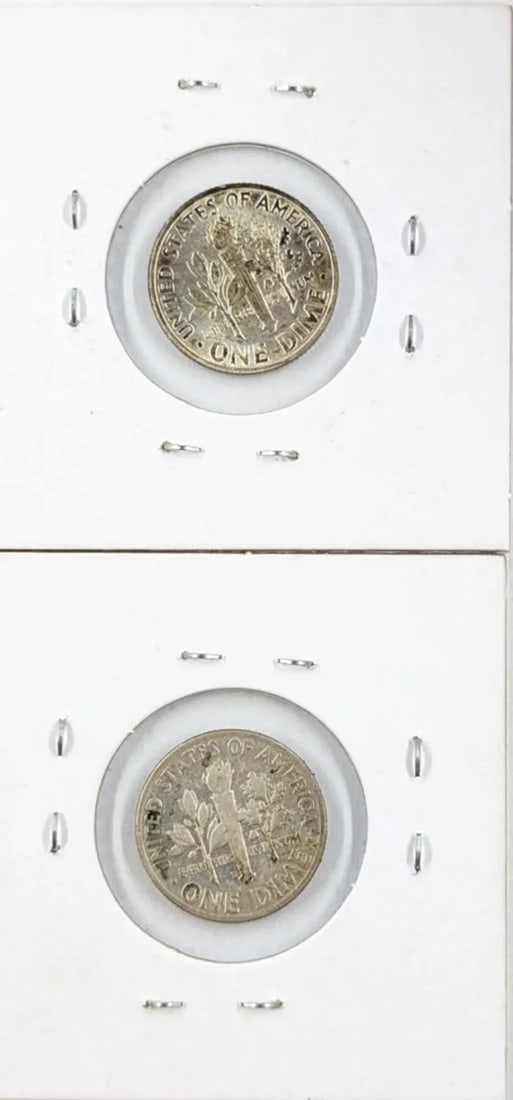 Lot of 2 Silver Roosevelt Dimes - Uncirculated 1952-D, 1954-D - 2
