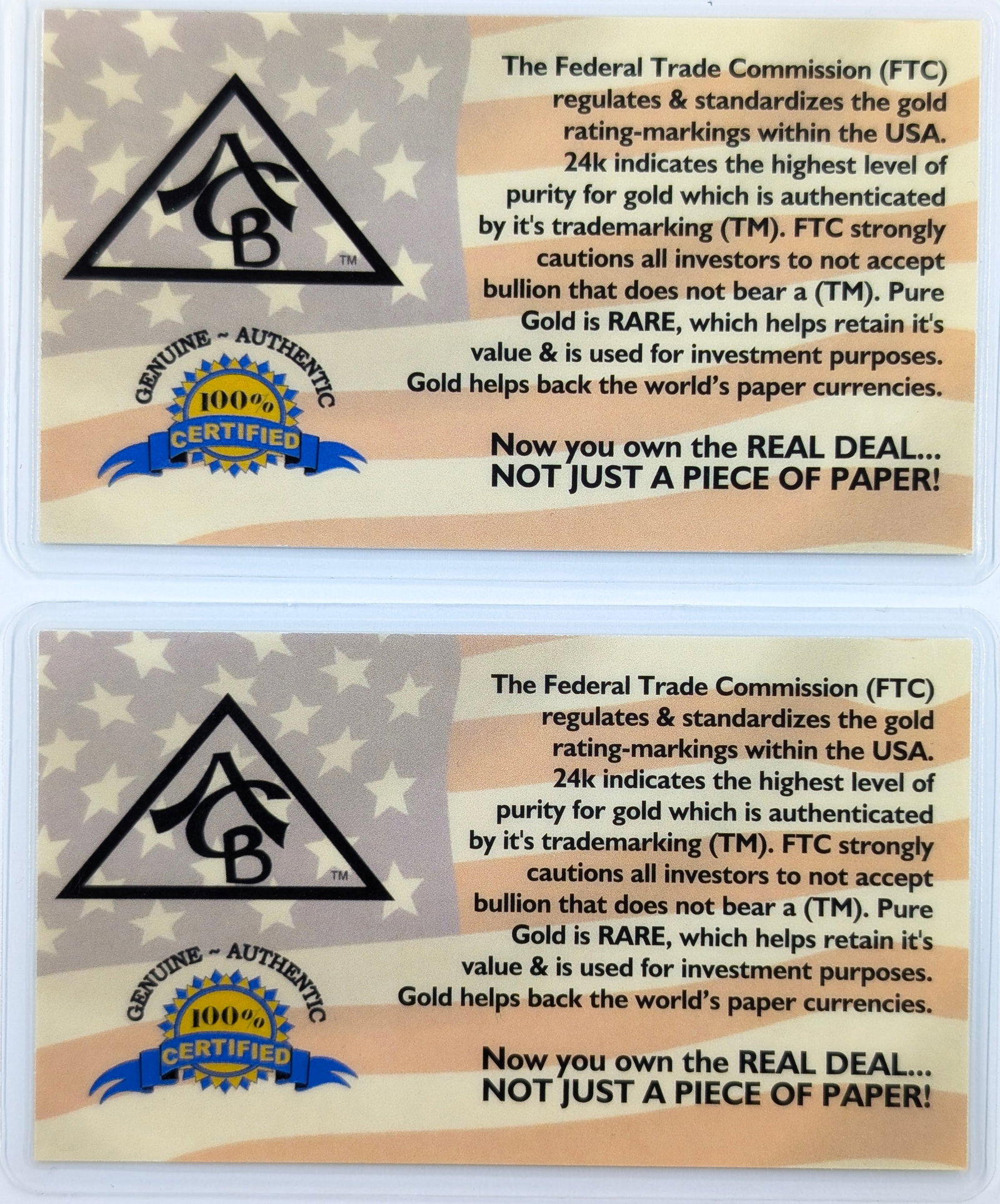 Lot of 2- 1/4 grain .999 Fine Gold - American Certified Bullion - 2