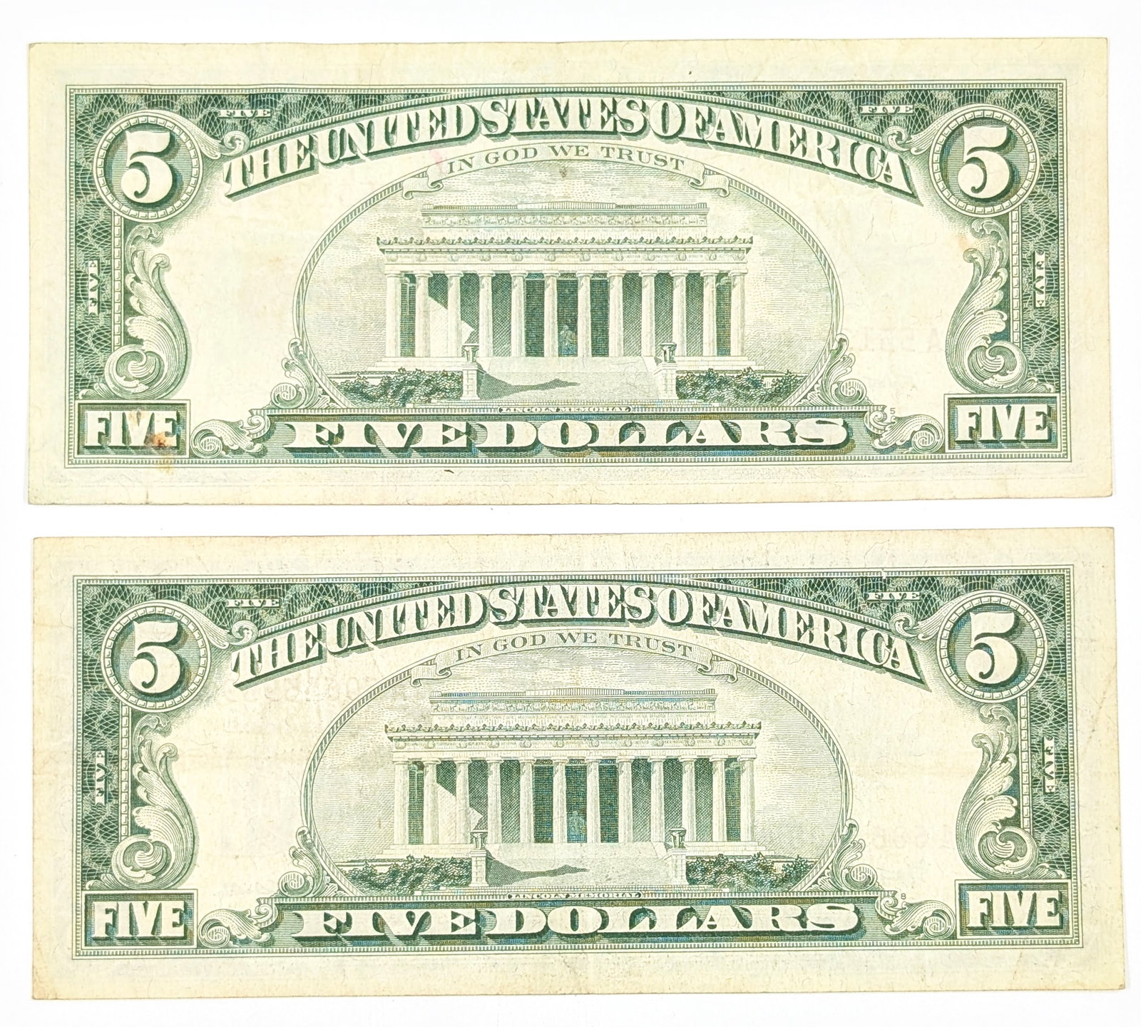 Lot of 2 - 1963 $5 Notes - Red Seals - 2