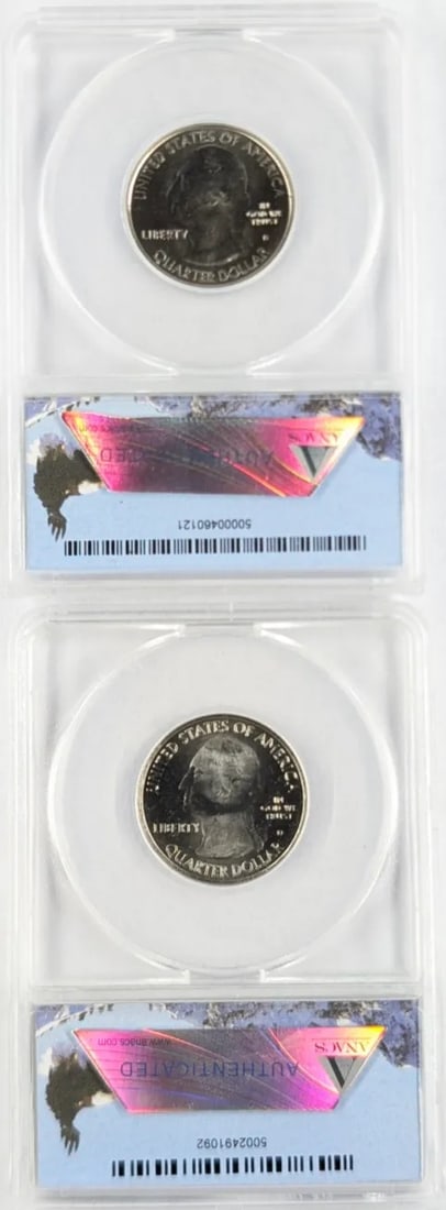 Lot of 2 ANACS MS67 National Park Washington Quarters- 2010-D Hot Springs, 2011-D Olympic - 2