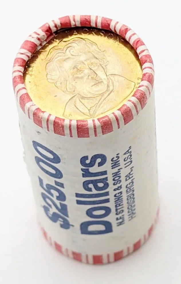 Roll of 25- Uncirculated Andrew Jackson Dollar Coins: _
