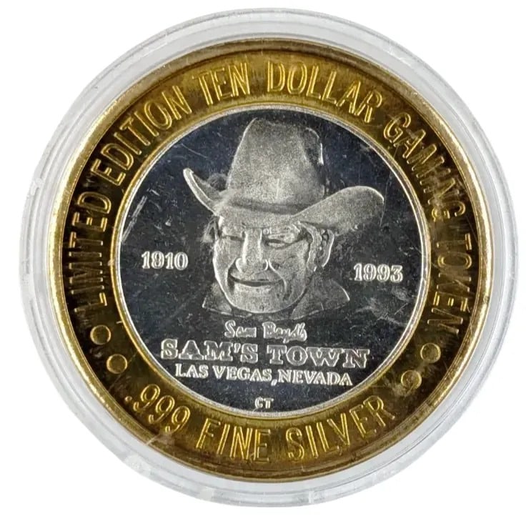 .999 Fine Silver Limited Edition 10 Dollar Gaming Token- 1993 Sam's Town Las Vegas: _