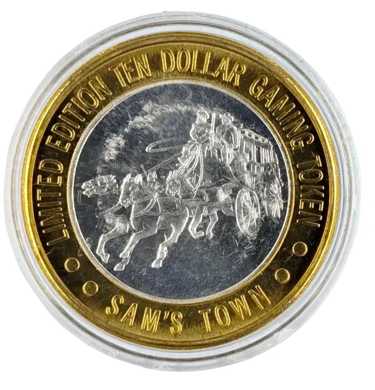 .999 Fine Silver Limited Edition 10 Dollar Gaming Token- 1993 Sam's Town Las Vegas - 2