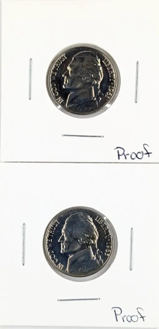 Lot of 2- Proof Jefferson Nickels- 1961, 1963: _