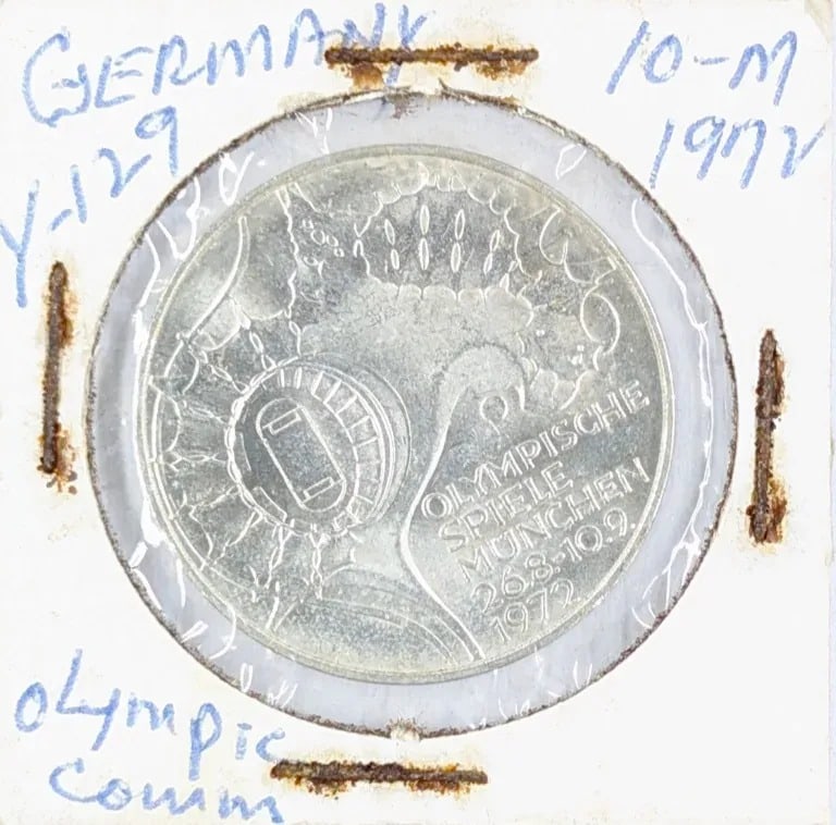 1972 Silver German 10 Deutsche Olympic Coin: 62.5% Silver