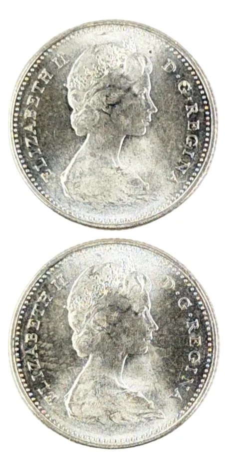 Lot of 2- 1966 Silver Canadian Dimes- Uncirculated: 80% Silver