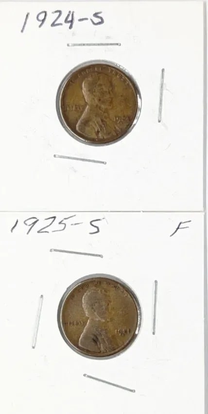 Lot of 2 Wheat Cents- 1924-S, 1925-S: _