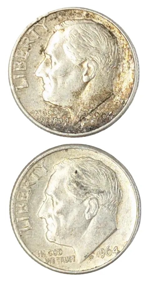 Lot of 2 Silver Roosevelt Dimes - Both 1964: _