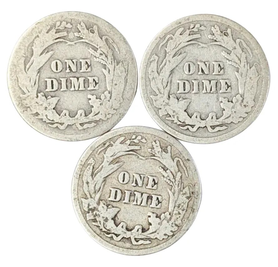 Lot of 3 Silver Barber Dimes- 1913, 1914, 1916 - 2