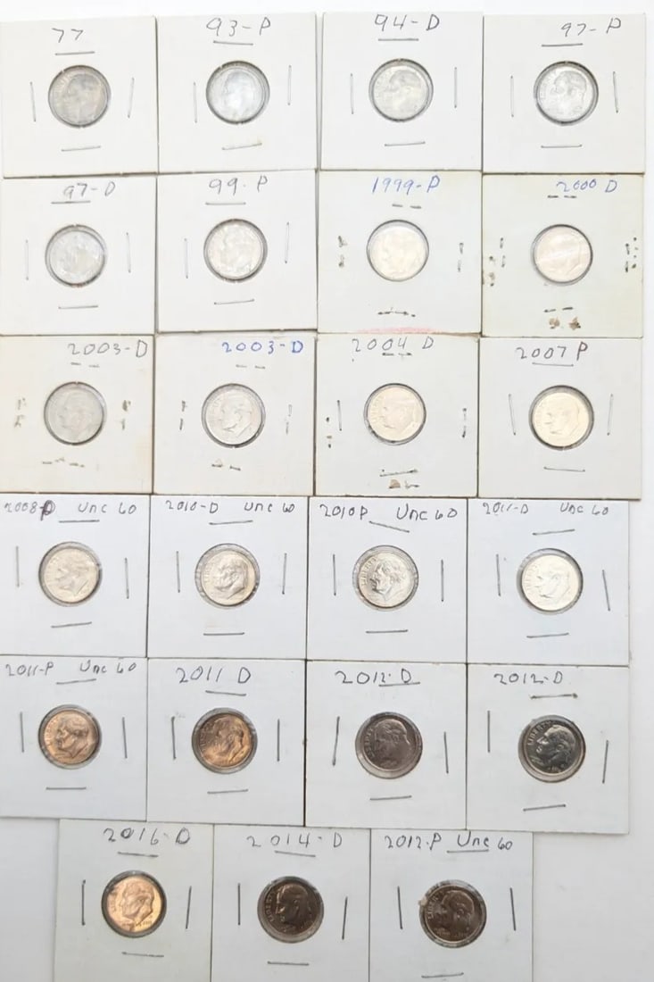 Lot of 23 Proof/Uncirculated Roosevelt Dimes- 1977-2012: _
