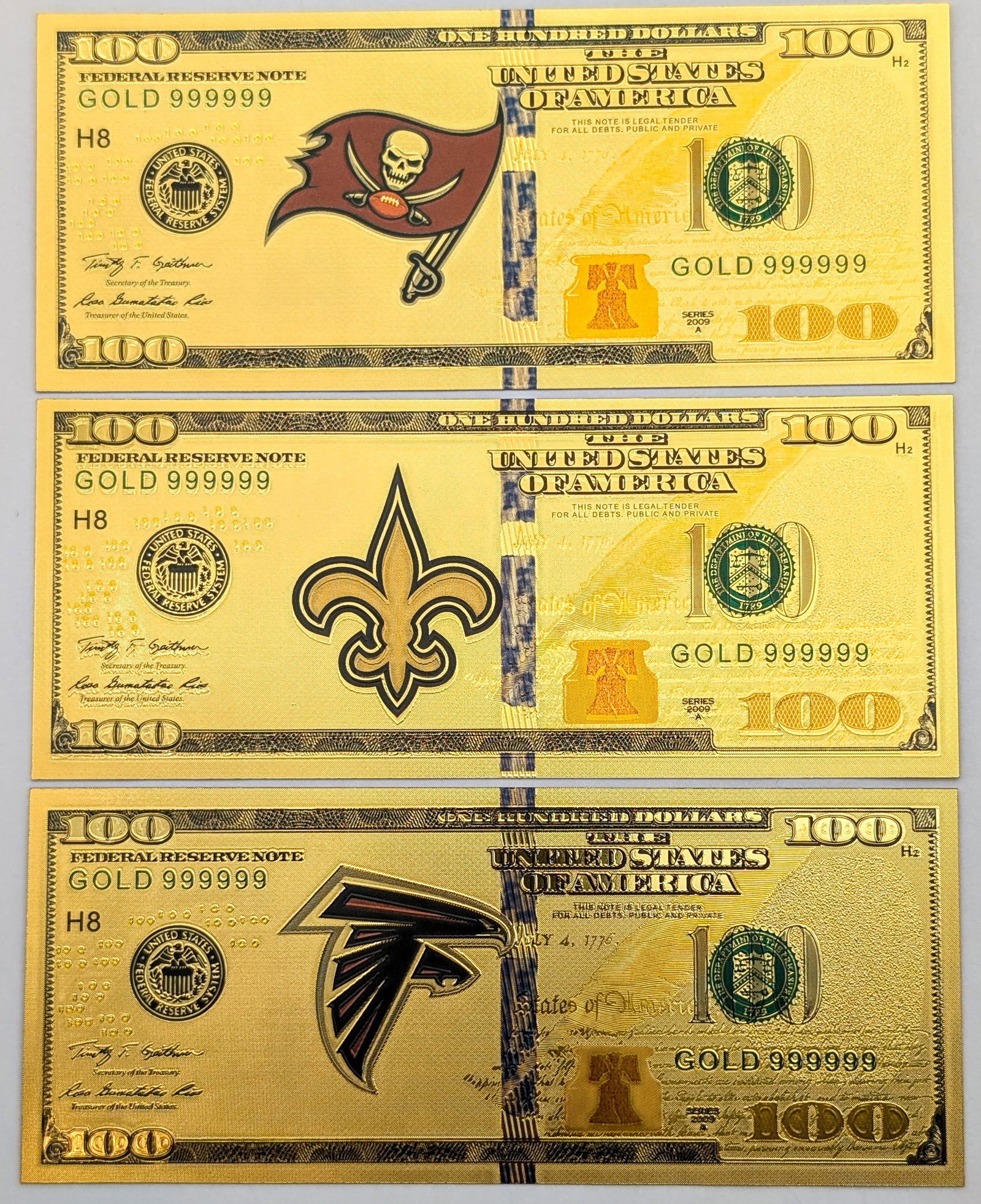 Lot of 3 Gold Foils- NFL Buccaneers, Saints, Falcons: _