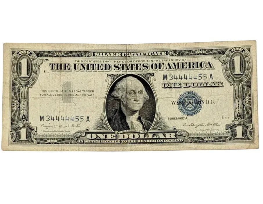 1957 A $1 Note - Silver Certificates- RARE- 5 Consecutive 4's (1 of 2)