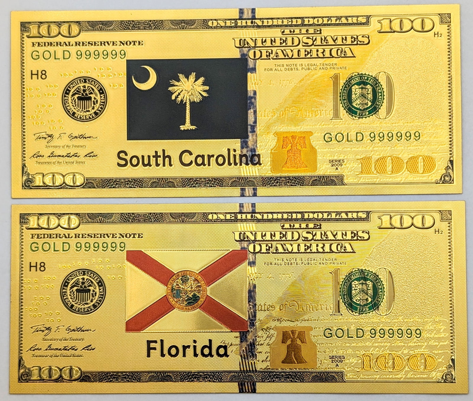 Lot of 2 Gold Foils- SC, FL Flags: _