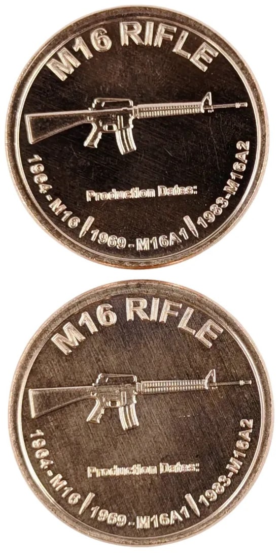 Lot of 2 - 1 Ounce (each) Fine .999 Copper Rounds - M16 Rifle: _