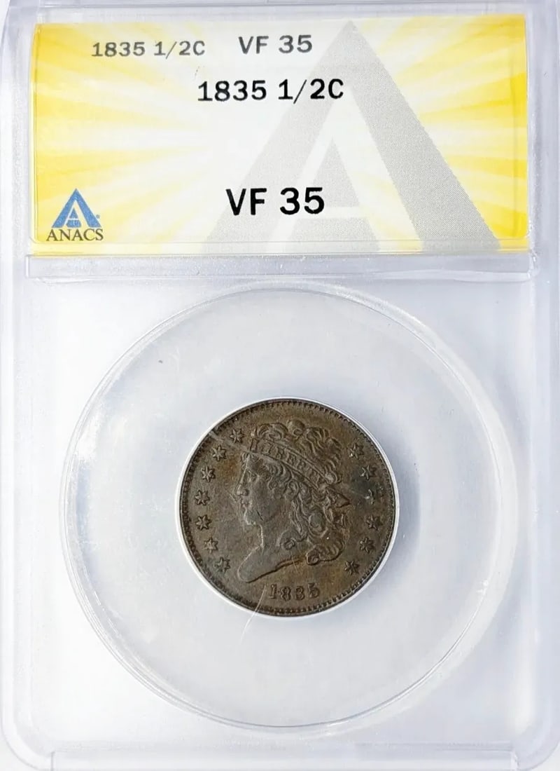 FEATURE - ANACS 1835 VF 35 1/2 Cent: FEATURE