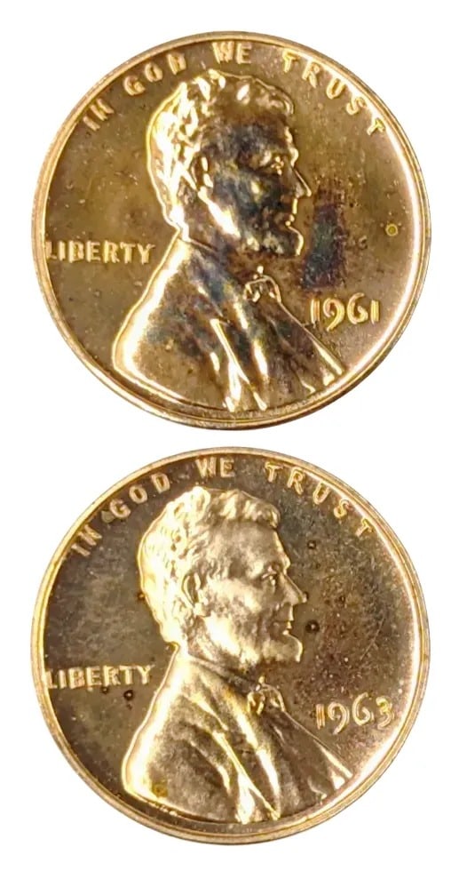 Lot of 2 Proof Lincoln Cents- 1961, 1963: _