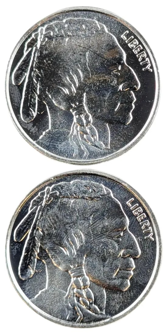 Lot of 2 - 1 Ounce (each) Fine .999 Silver Rounds - Buffalos (1 of 2)
