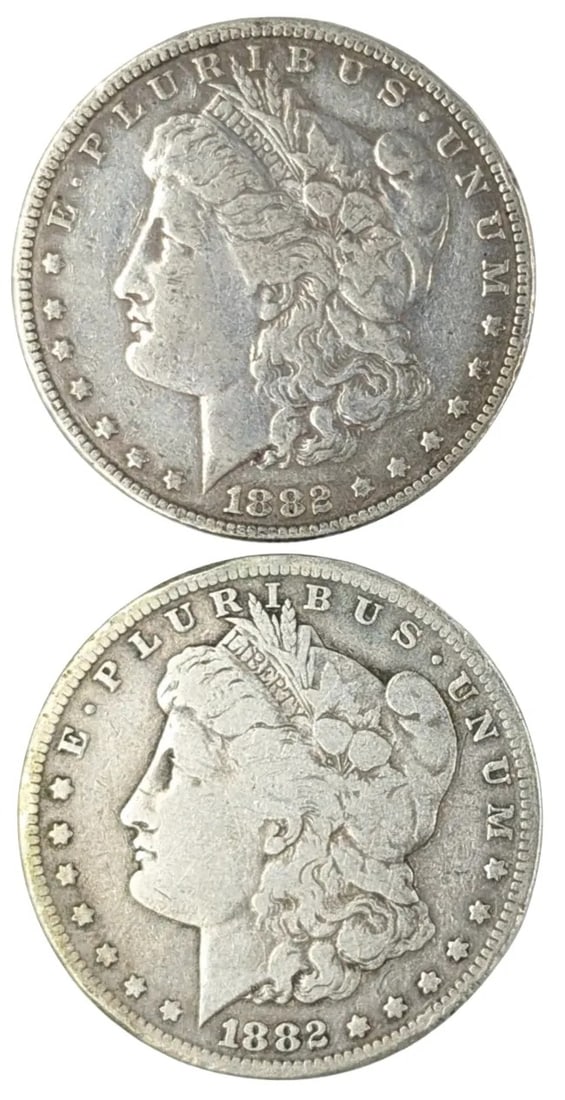 Lot of 2 Morgan Silver Dollars - 1882 P/S: _