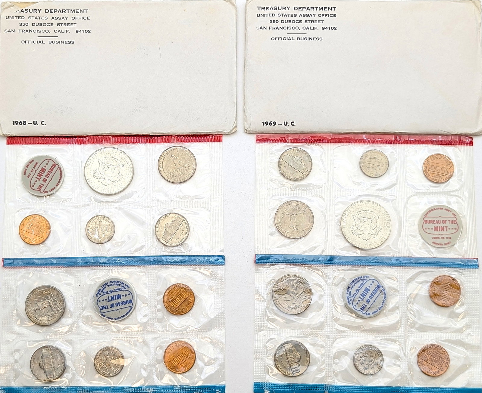 Lot of 2 US Uncirculated Coin Set w/ Silver JFK Half- 1968, 11969 - 2