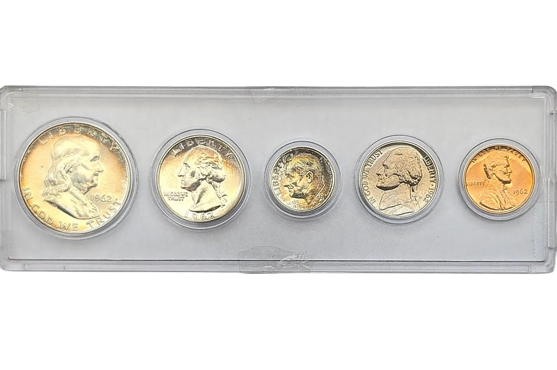 1962 US Mint Silver Proof Set w/ Silver Half, Quarter, & Dime- Beautifully Toned: _