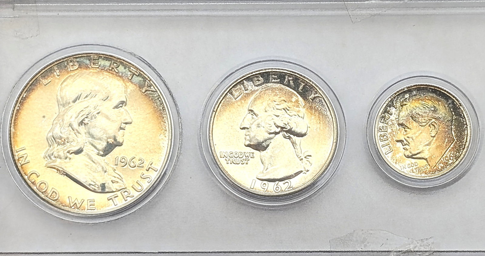 1962 US Mint Silver PROOF Set w/ Silver Half, Quarter, & Dime- Beautifully Toned - 3