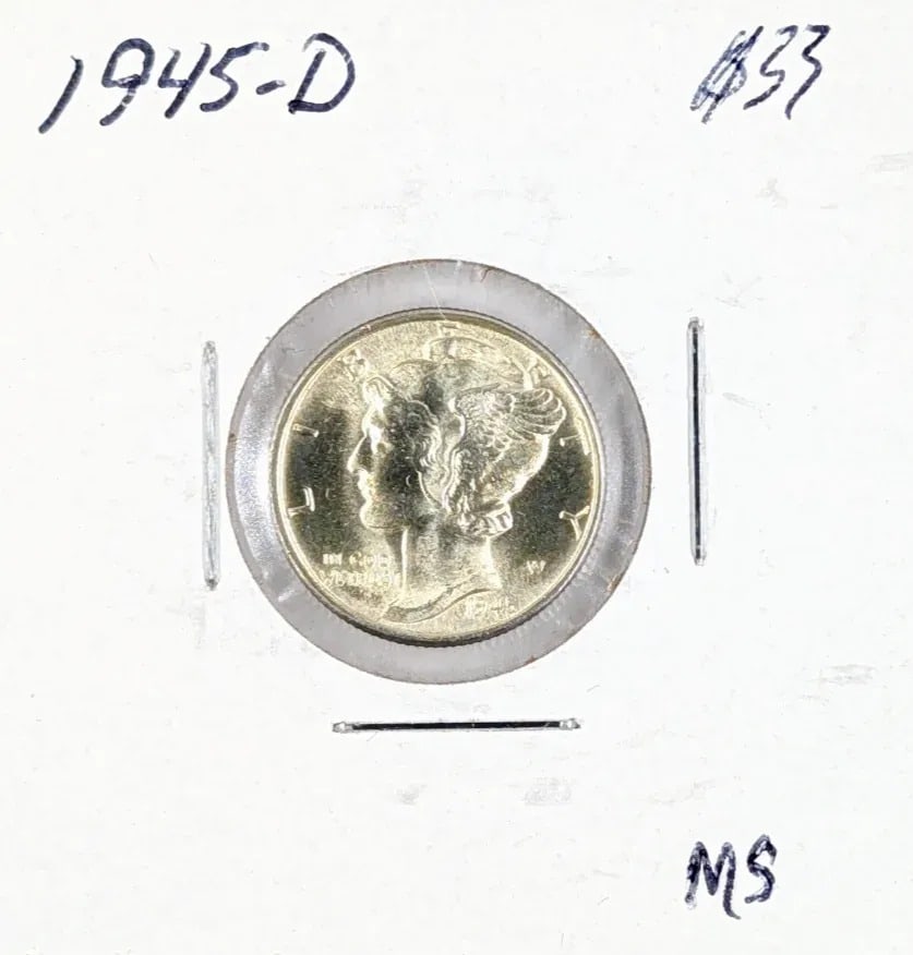 FEATURE - 1945-D Uncirculated Silver Mercury Dime- Full Lines!: FEATURE