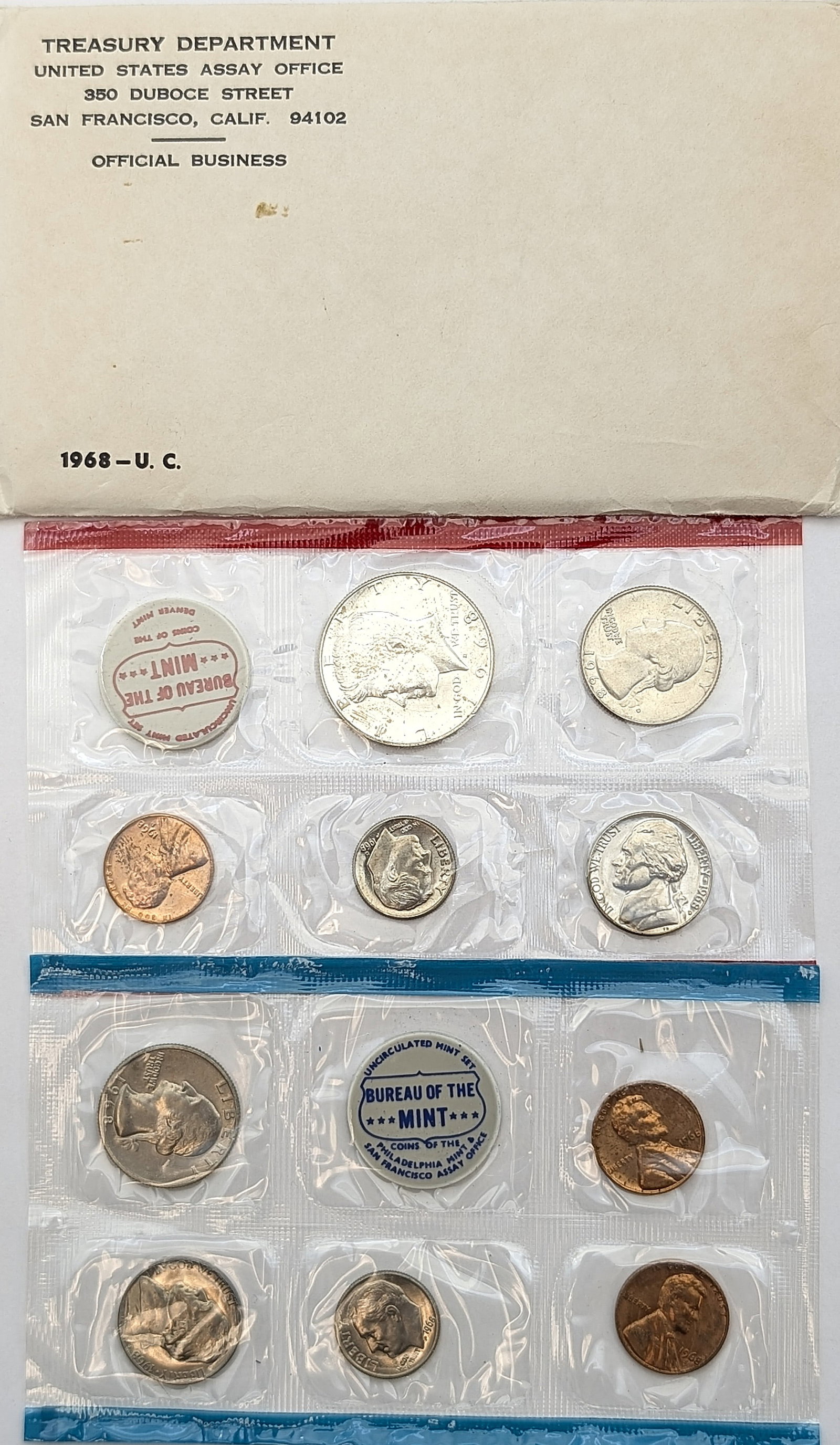 1968 US Uncirculated Coin Set w/ Silver JFK Half: _