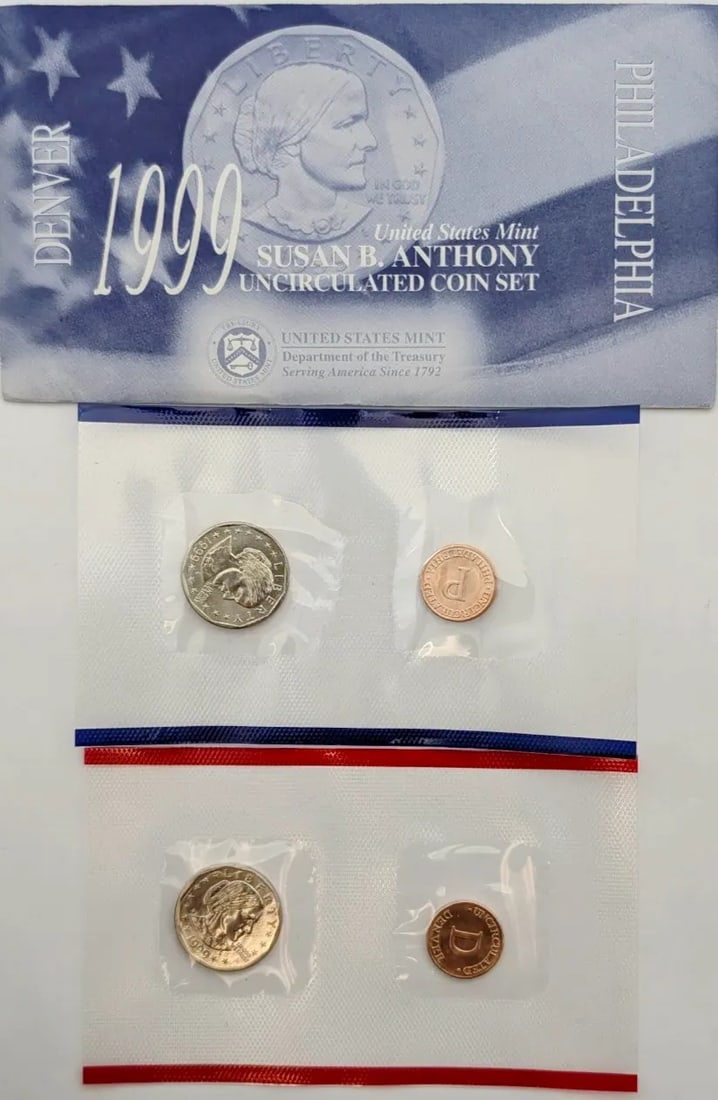 1999 P&D US Mint Susan B Anthony Uncirculated Coin Set: _