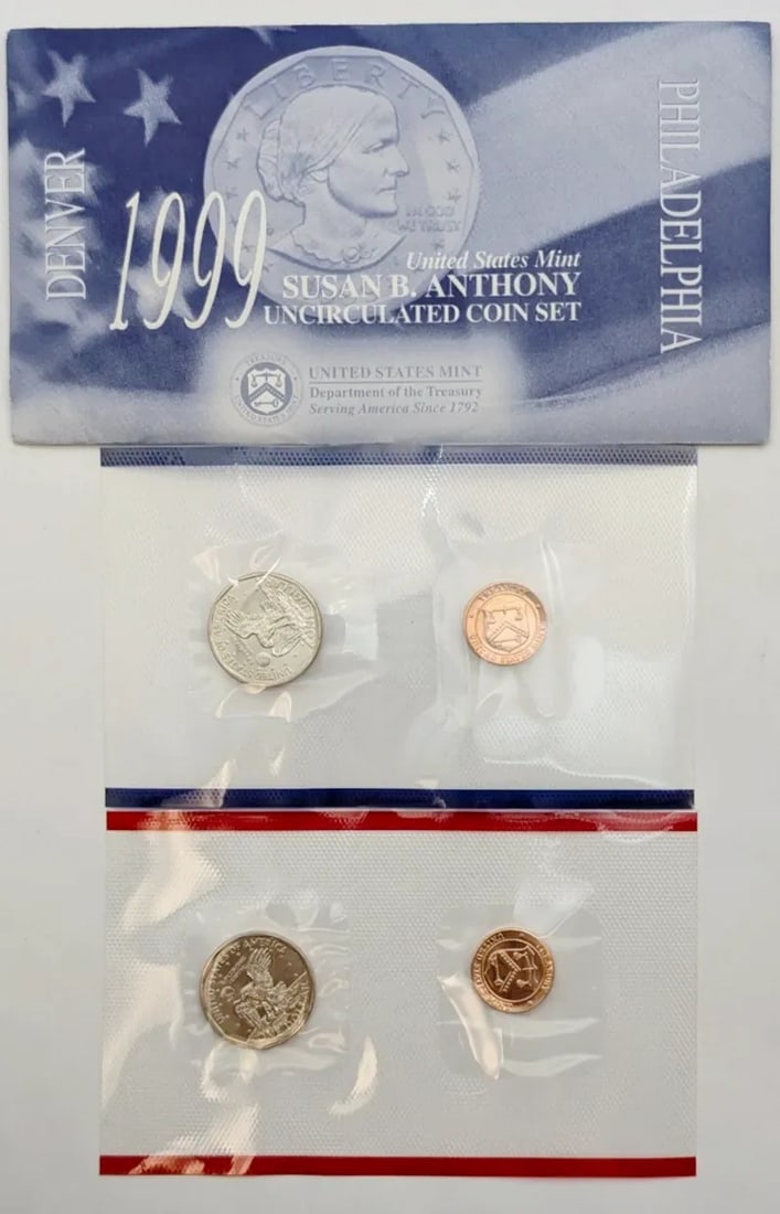 1999 P&D US Mint Susan B Anthony Uncirculated Coin Set - 2