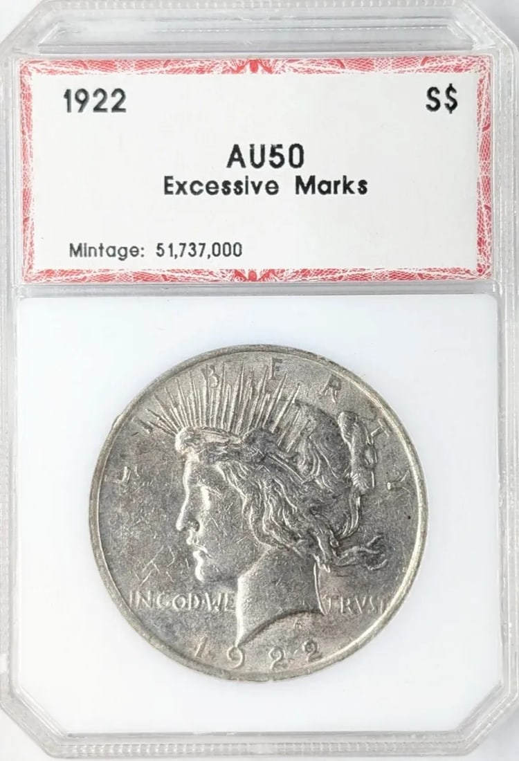 PCI 1922 AU 50 Silver Peace Dollar: _