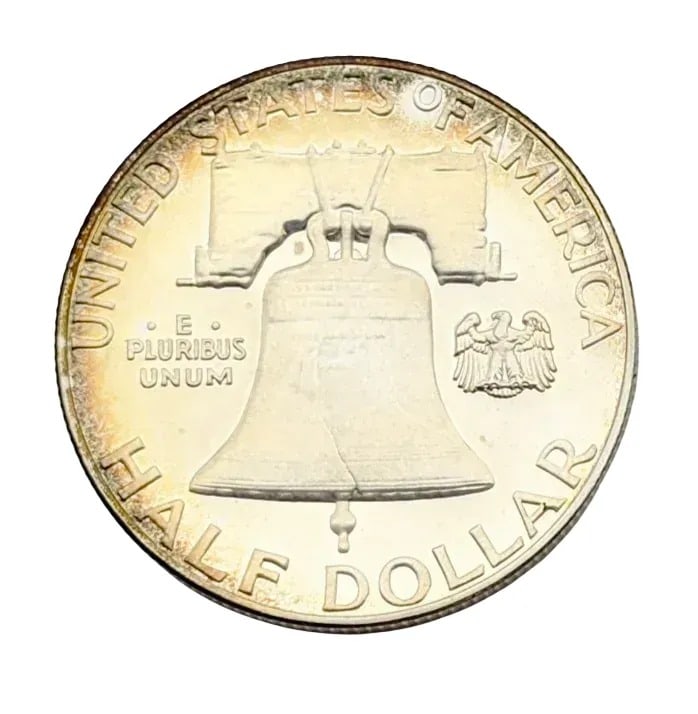 1963 Uncirculated Silver Franklin Half Dollar- Rainbow Toning! - 2